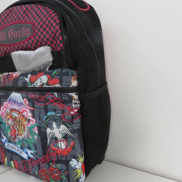 Ed Hardy Black/Red/Multi Color Hardy Theme Backpack - Picture 4 of 7
